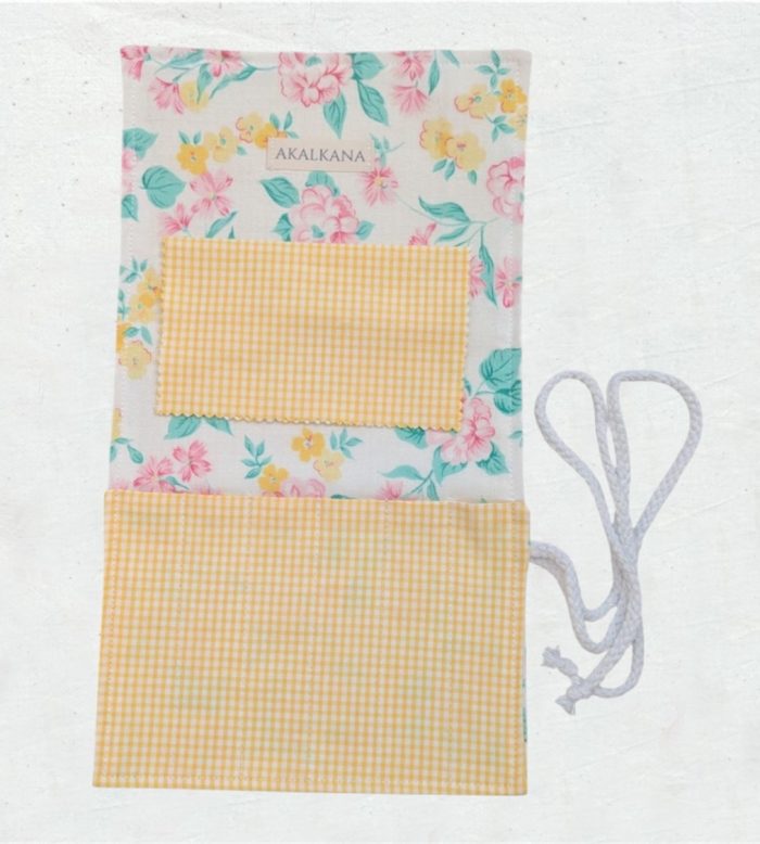 Pochette pinceaux fleurs/vichy jaune